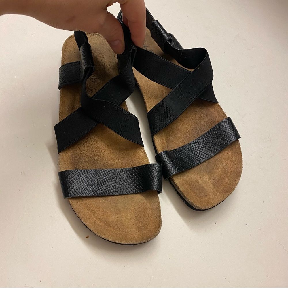 BioStep open toe leather black pebble flat cork comfort sandals made in Spain 8